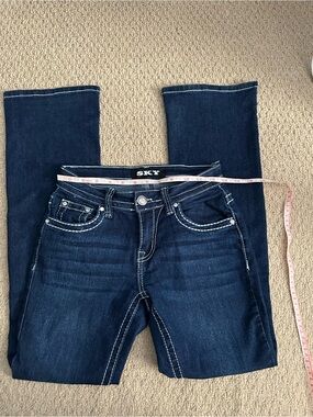 Sky Women's Dark Indigo Skinny Jeans with White Stitching